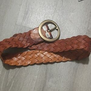 Linea Pelle Tan Braided Belt with Gold Buckle